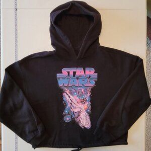 Star Wars H&M Divided Womens Size Medium Black Crop Top Hooded Sweatshirt